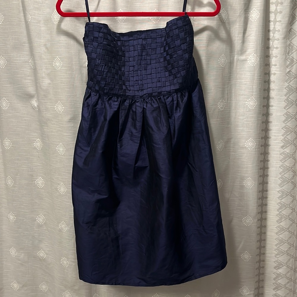 Calypso St Barth navy silk strapless dress with basket weave top Sz M